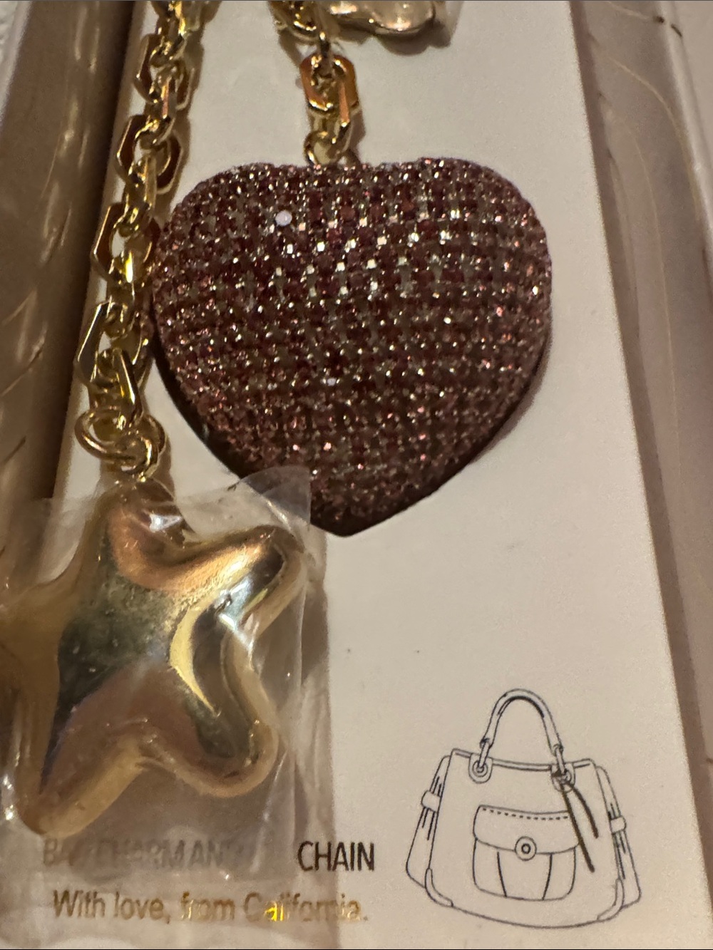 eyecandy Gold Chain Key Charm with Pink Glitter Heart & Gold Star - Picture 6 of 8